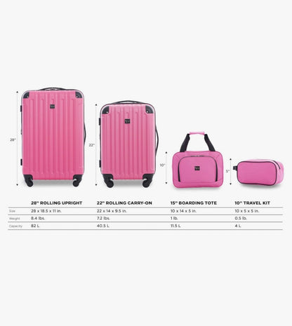 Travelers Club Midtown Hardside 4 Piece Luggage Travel Set (Color: Bubble Gum)