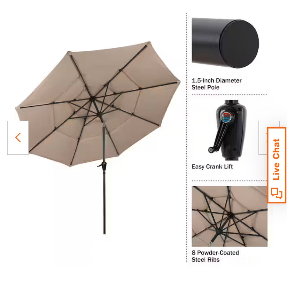 10 ft. Steel Market Patio Umbrella with 3-Tiered Sunshade and Push Button Tilt and Easy-Open Crank (Beige) New in Box