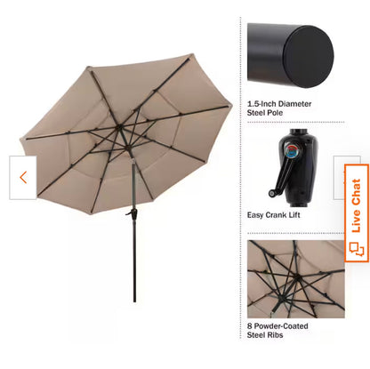 10 ft. Steel Market Patio Umbrella with 3-Tiered Sunshade and Push Button Tilt and Easy-Open Crank (Beige) New in Box