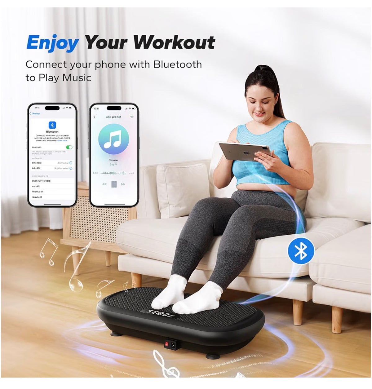 Merach CV40 Curved Vibration Plate Exercise Machine with 440lbs Capacity 200W Powerful Motor, 13mm Amplitude, Shake Plate for Lymphatic Drainage, Bluetooth, Silicone Pedal, Resistance Band, Home Gym (Black) (New in Box)