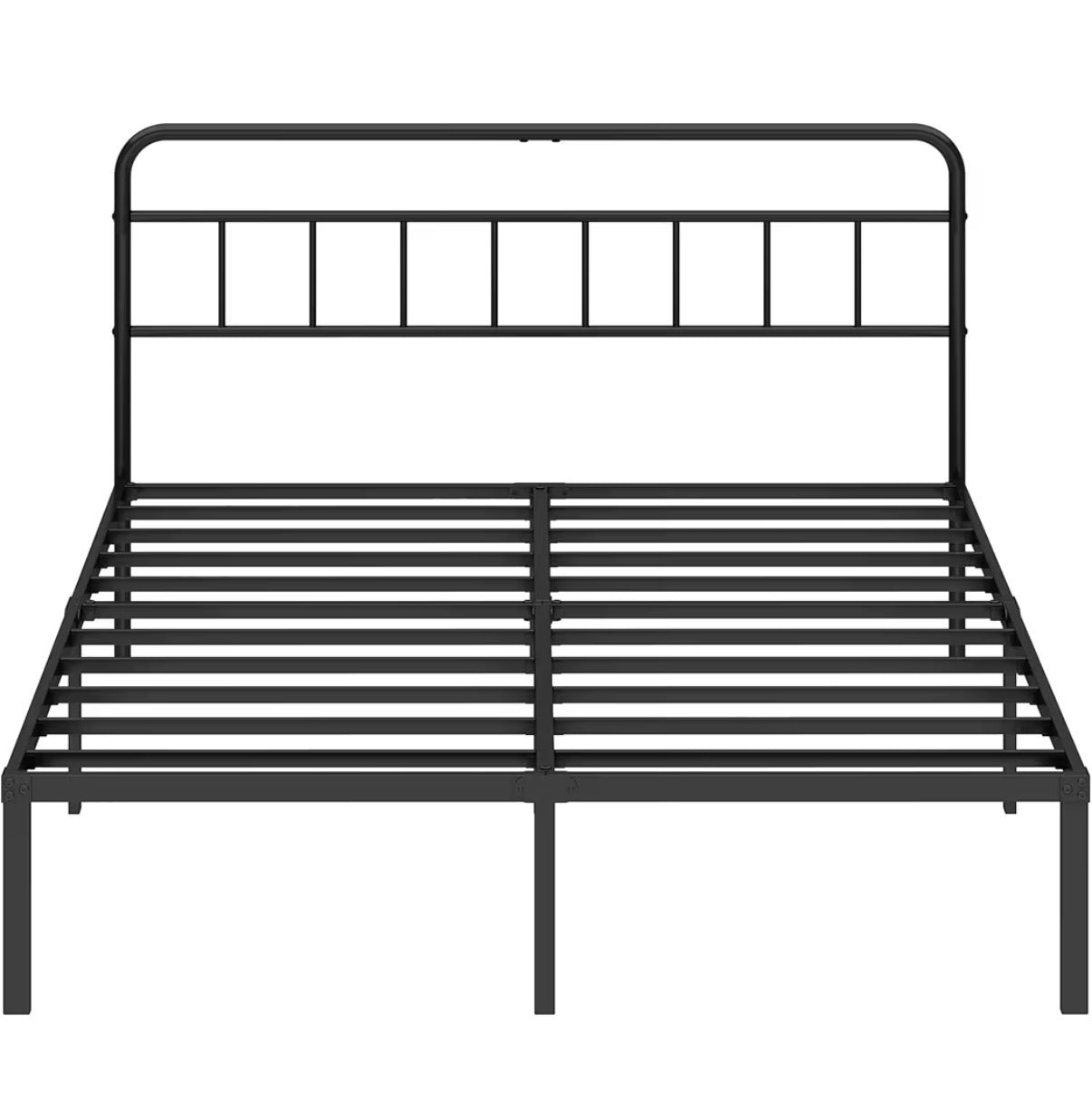 Queen Bed Frame with Classic Headboard, Strong Metal Slats Support, Under Bed Storage Space, No Box Spring Needed, Easy to Assemble (Black) (New in Box)