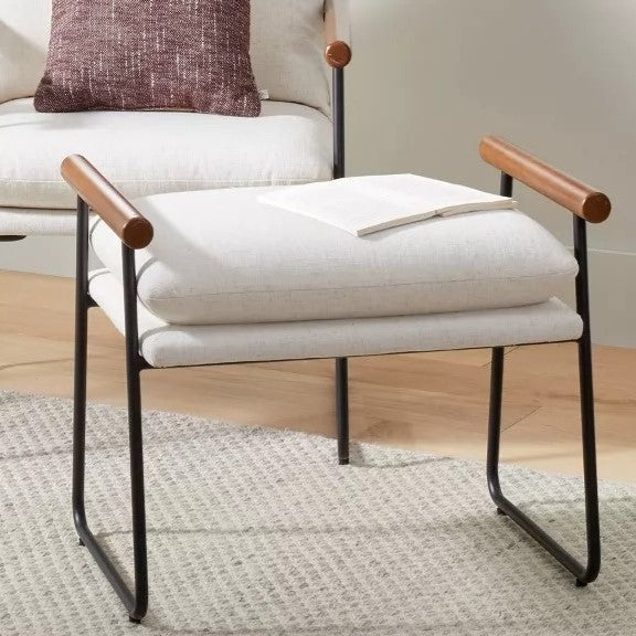 Cushioned Metal & Wood Ottoman - Cream/Black - Hearth & Hand™ with Magnolia