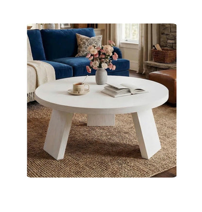 33.5 Inch Round Coffee Table Modern Circle Center Table with Inclined Legs Accent Cocktail Table (White) (New in Box)