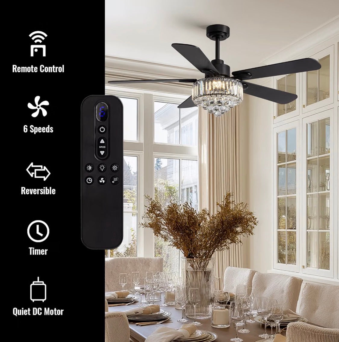 Crystal Fandelier Ceiling Fan w/Light, Chandelier Ceiling Fan