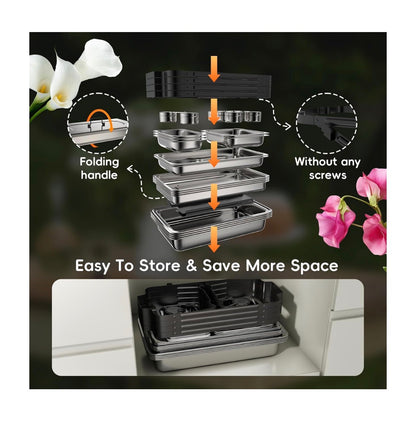 Chafing Dishes for Buffet 9 Qt 4 Pack with Multi-Size Food Pans Screwless Installation Chafing Dish Buffet Set, Foldable Handles Stacking Design, Stainless Steel for Events (New in Box)