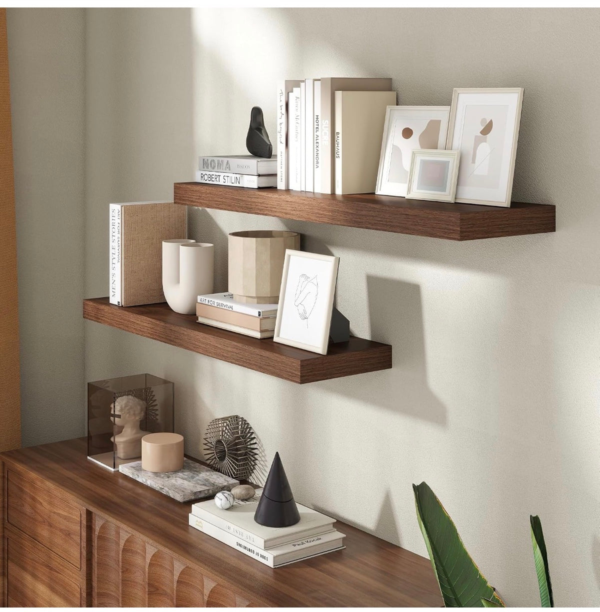 24 Inch Floating Shelves for Wall, 8 Inch Deep, Invisible Brackets, Walnut Rustic Wall Mounted Shelf, Storage & Display, Wooden Shelves for Living Room, Kitchen, Bathroom and Home Decor Set of 2 (New in Box)
