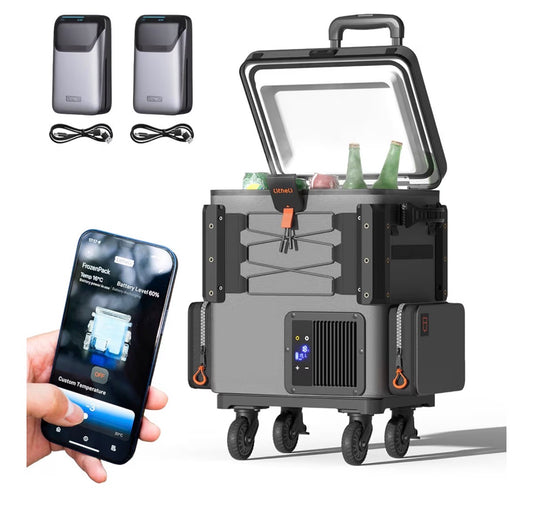 Litheli 12 Volt Portable Refrigerator with 2 U20 Batteries, 20L/21Q Car Fridge, Portable Freezer, Compressor Cooler with 12V/24 DC for Outdoor Camping Overlanding Truck RV SUV Van (Charcoal Gray) (New in Box)