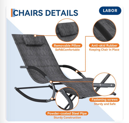 Garvee Adjustable Patio Chaise Lounge Chair with Removable Pillow, Folding outdoor Pool Lounger with Armrests , Weather-Resistant Mesh Fabric for Patio, Lawn & Poolside (Gray) (New in Box)