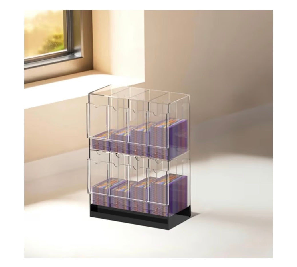 8 Slot Clear Acrylic Booster Pack Dispenser, Card Organizer with Black Base, Fits 280+ Booster Packs, 4mm Thick Display Holders for Sports, Trading Collector Cards