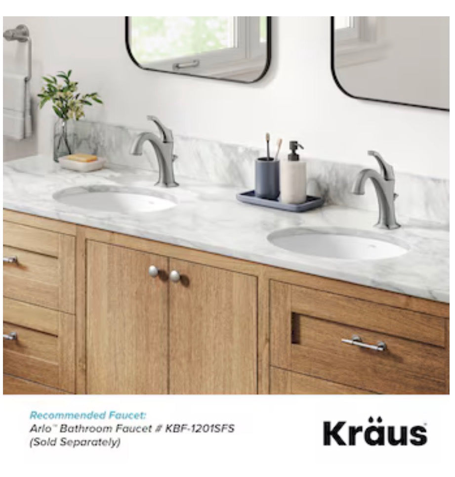 Kraus Elavo Ceramic 16.75 Inch Undermount Oval Traditional Bathroom Sink (White)