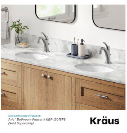 Kraus Elavo Ceramic 16.75 Inch Undermount Oval Traditional Bathroom Sink (White)