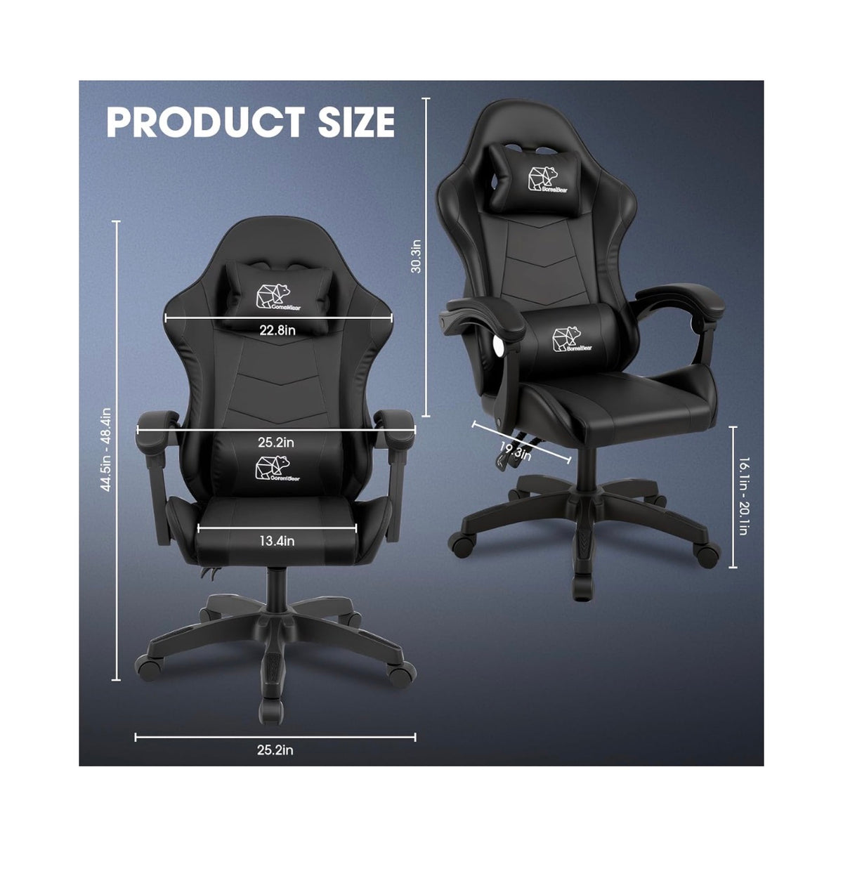BorealBear Gaming Chair Office Chair, Reclining High Back PU Leather Computer Desk Chair with Headrest and Lumbar Support, Suitable for Gaming Chairs, Office Storage, and More (Black) (New in Box)