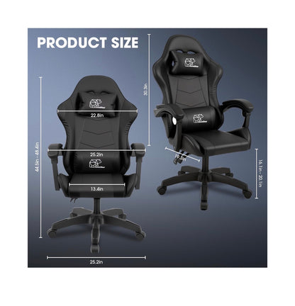 BorealBear Gaming Chair Office Chair, Reclining High Back PU Leather Computer Desk Chair with Headrest and Lumbar Support, Suitable for Gaming Chairs, Office Storage, and More (Black) (New in Box)