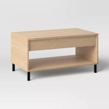 (New) Mixed Materials Wood and Metal Lift top Coffee Table with Storage Natural Wood