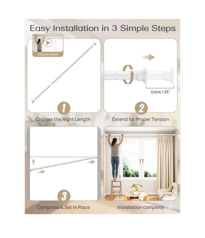 Heavy Duty Tension Curtain Rod 42 Inch to 76 Inch Anti-Slip Spring Loaded Curtain Rods No Drilling, Apartment Renter Friendly Tension Rod for Windows, Bathroom, Closet & Door (White) (New in Box)