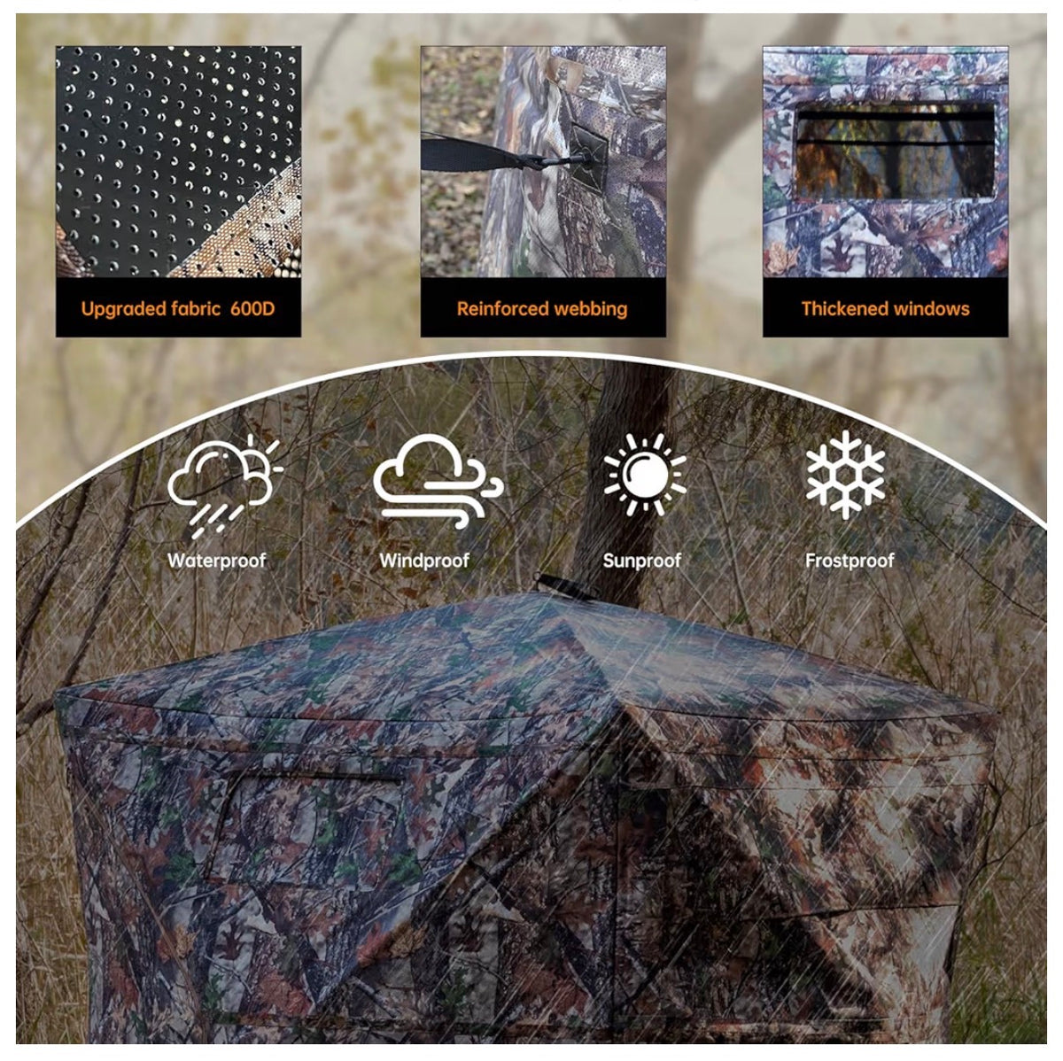 360 Degree See-Through Pop-Up Hunting Blind, 1-2 & 3-4 Person Ground Blind for Deer and Turkey with Single/Double Doors, Mud Flap and Portable Carry Bag (New in Box)