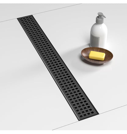 Baronage 24 Inch Linear Shower Drain, Square Grate, Matte Black V-Shaped Rapid Linear Drain, Rustproof, Hair Cather, 304 Stainless Steel Rectangle Shower Floor Drain for Bathroom (New in Box)
