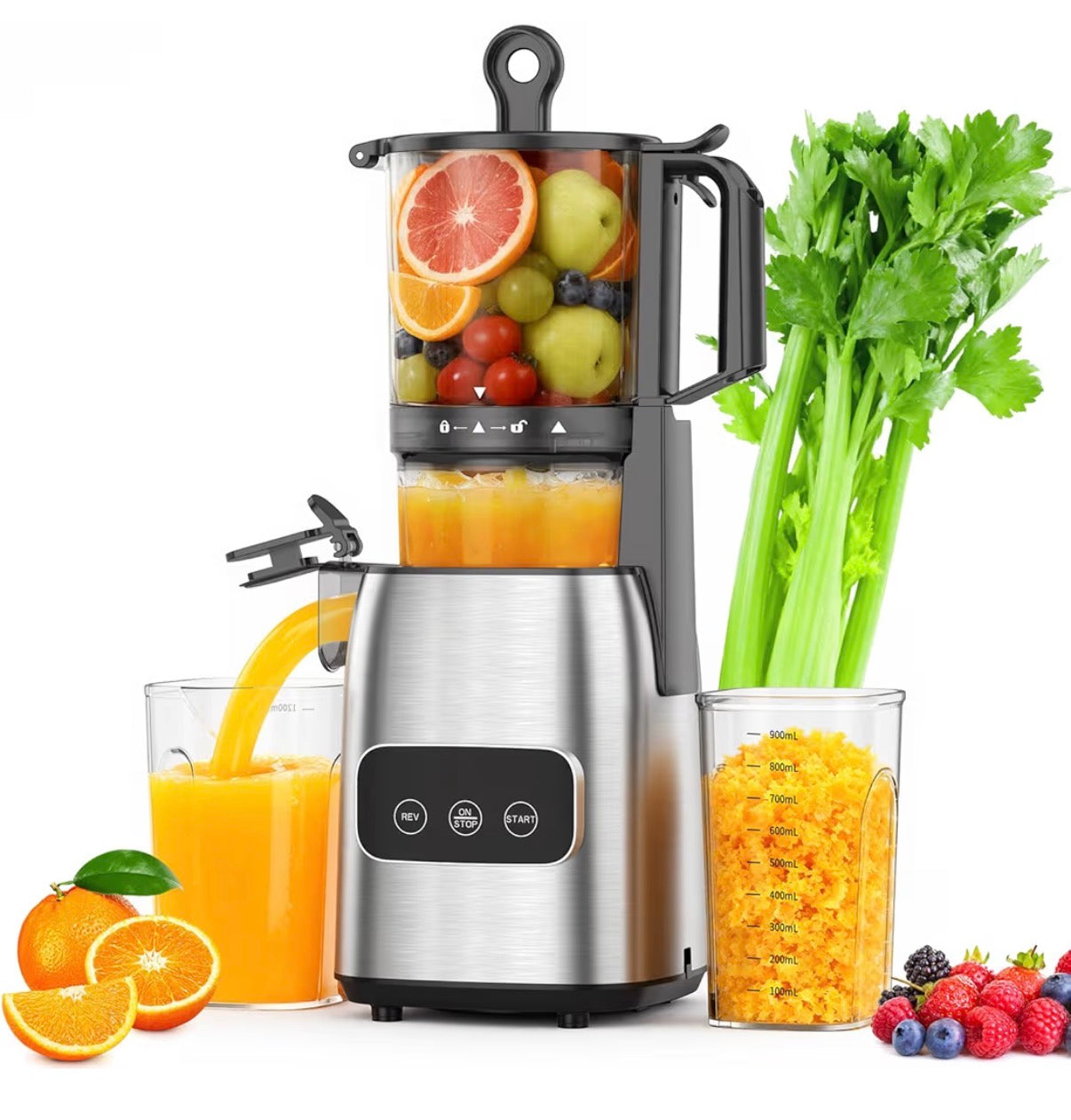 Cold Press Juicer, Advanced Touch Control Juicer Machine with 5.4-Inch-Wide Feed Chute, Quiet Motor High Juice Yield Slow Masticating Juicer for Whole Fruits & Vegetables (New in Box)