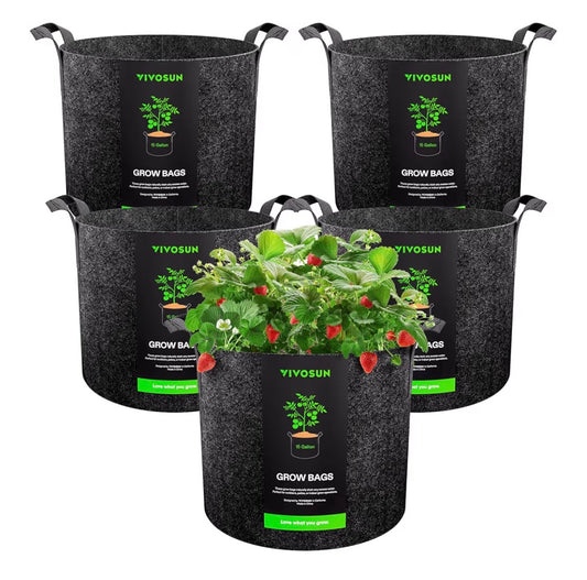 Vivosun 5 Pack 15 Gallon Plant Grow Bags, Heavy Duty Thickened Nonwoven Fabric Pots with Handles