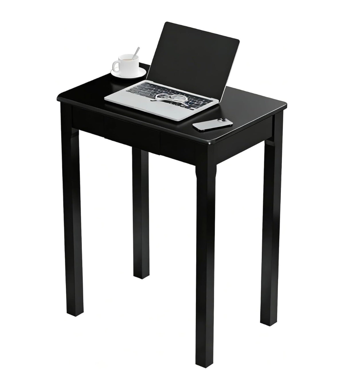 Solid Wood Desk with Drawers 24 X 16 Inch Single Narrow Desks, Rubber Wood Study Table, Small Writing Desks for Small Spaces/Bedroom Modern Black Desk (New in Box)
