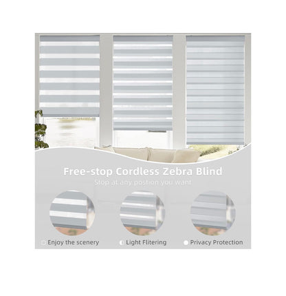33 Inch Width X 72 Inch Height Dual Layer, Light Control for Day and Night, Free-Stop, Pull Down Blinds for Indoor Windows & Home (Light Gray) (New in Box)