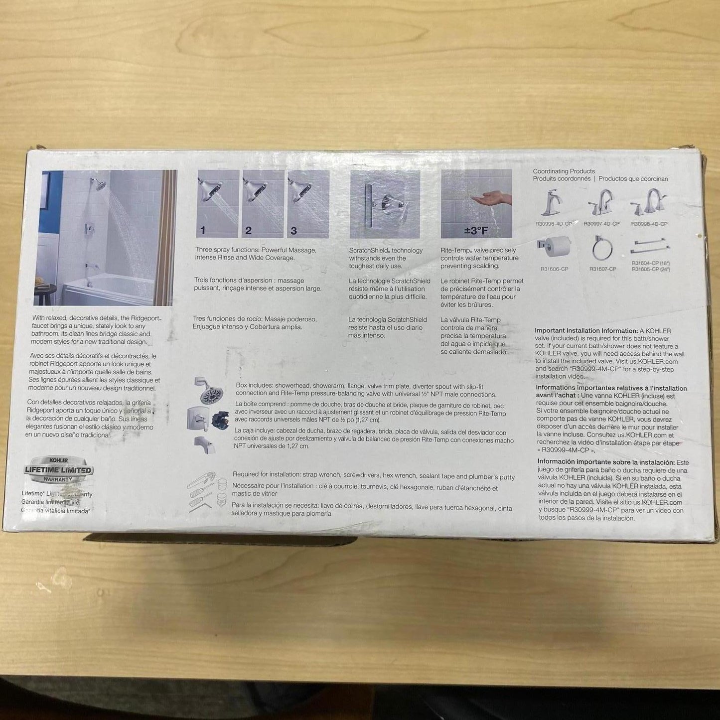 KOHLER K-R30999-4M-2CZ Ridgeport Rite-Temp bath and shower trim kit, 1.8 gpm Chrome