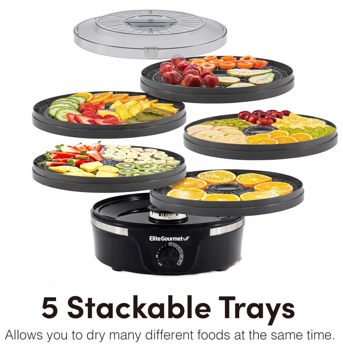 Elite Gourmet Food Dehydrator, 5 BPA-Free 11.4 Inch Trays (Black/Gray) (New in Box)