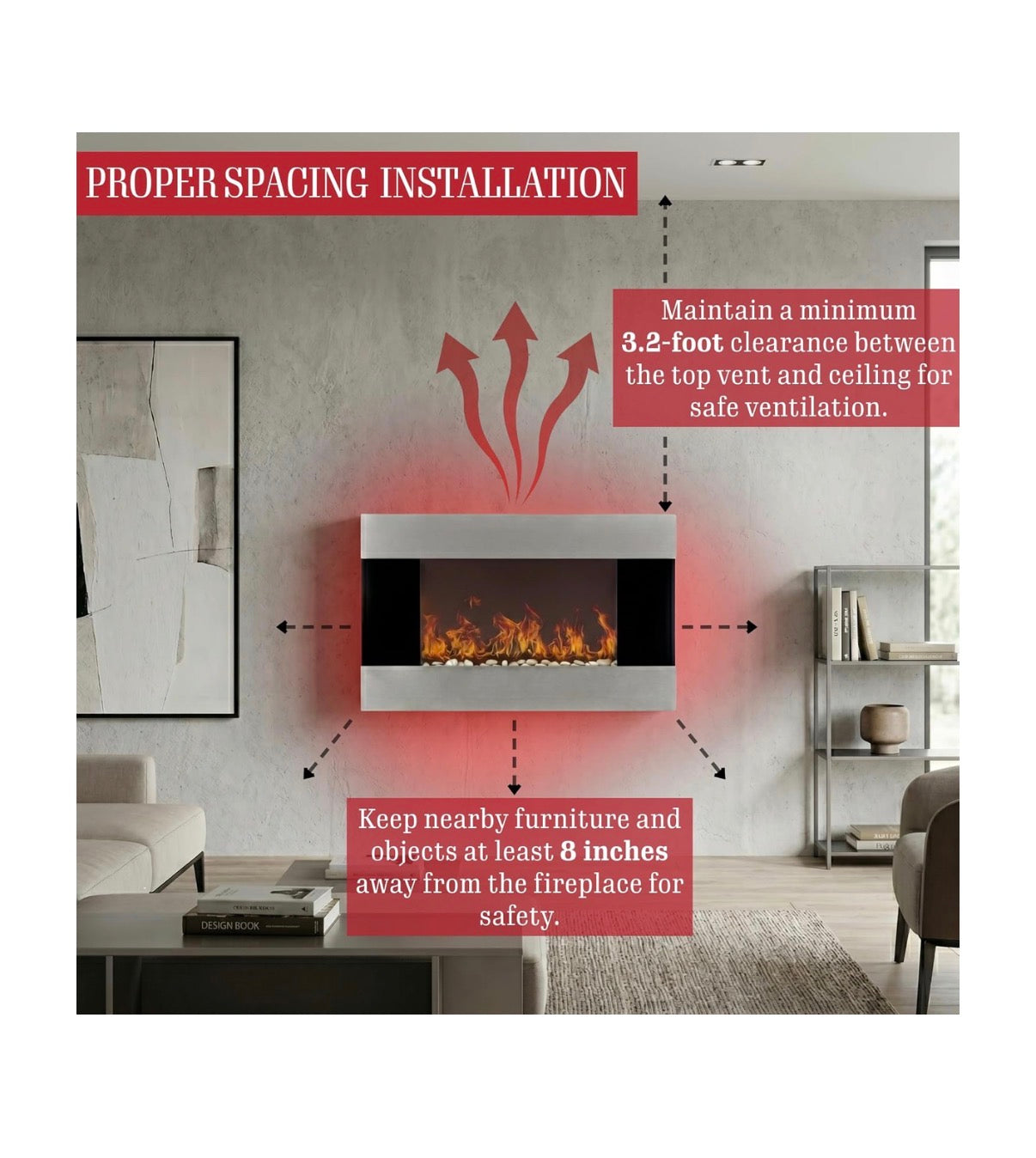 Northwest Electric Fireplace 36 Inch X 8.6 Inch X 22 Inch (Silver) (New in Box)