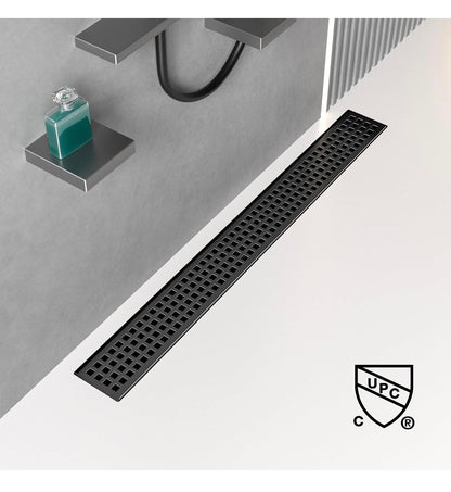 Baronage 24 Inch Linear Shower Drain, Square Grate, Matte Black V-Shaped Rapid Linear Drain, Rustproof, Hair Cather, 304 Stainless Steel Rectangle Shower Floor Drain for Bathroom (New in Box)