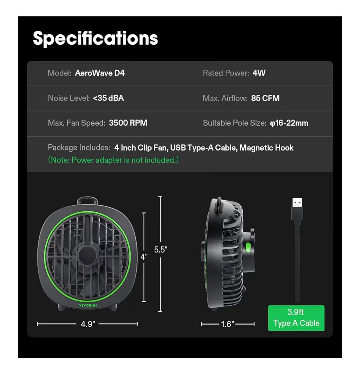 Vivosun Aerowave Grow Tent Clip Fan with Detachable Hook 3 Speed Strong & Quiet Airflow