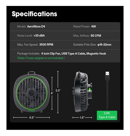 Vivosun Aerowave Grow Tent Clip Fan with Detachable Hook 3 Speed Strong & Quiet Airflow