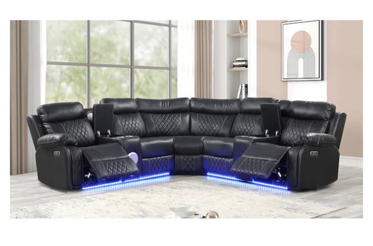 Galaxy - Lacrosse 65 inch W Modern Black Faux Leather Reclining Storage Sectional