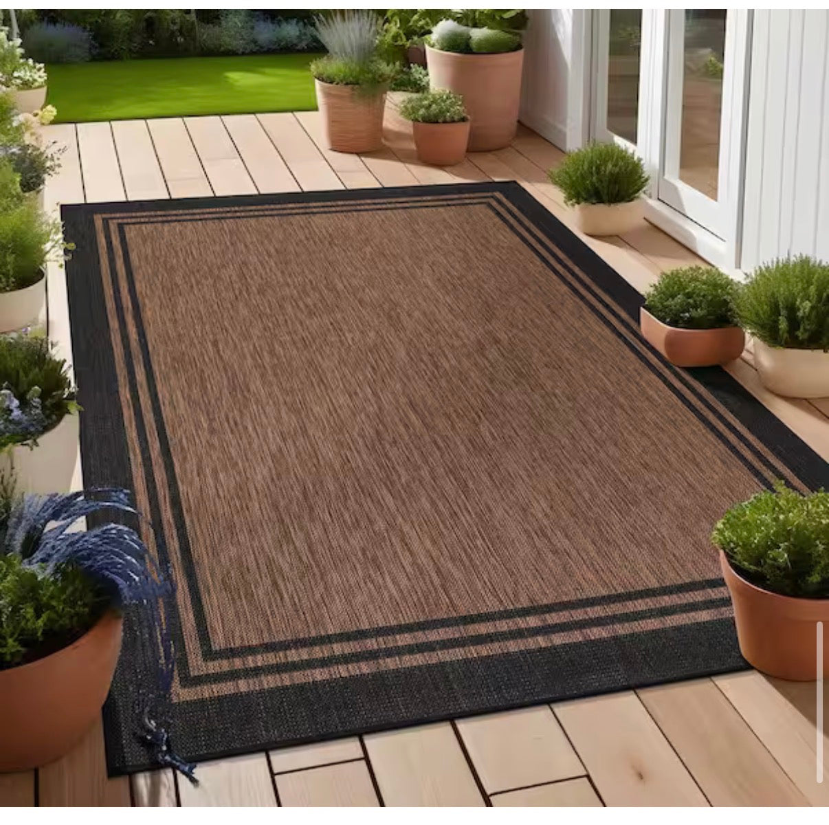 9ft. X 12ft. Gold Black Aloha Washable Bordered Indoor/Outdoor Area Rug