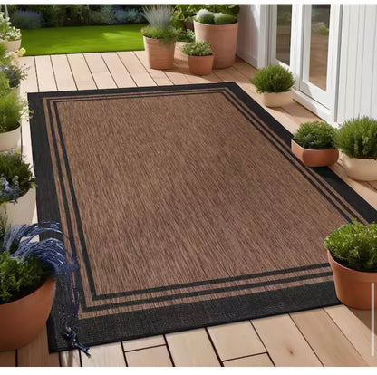9ft. X 12ft. Gold Black Aloha Washable Bordered Indoor/Outdoor Area Rug