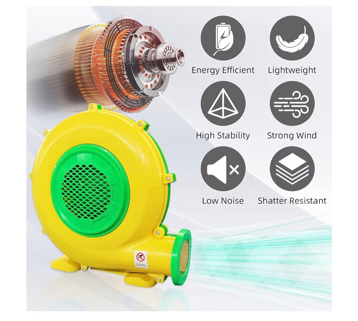 Air Blower for Inflatables, 950 Watt 1.25 HP Bounce House Bubble House Blower Electric Fan Pump, for Outdoor Inflatable Paint Booth Water Slide, Bouncy Castle, Jumper Corded (Yellow) (New in Box)