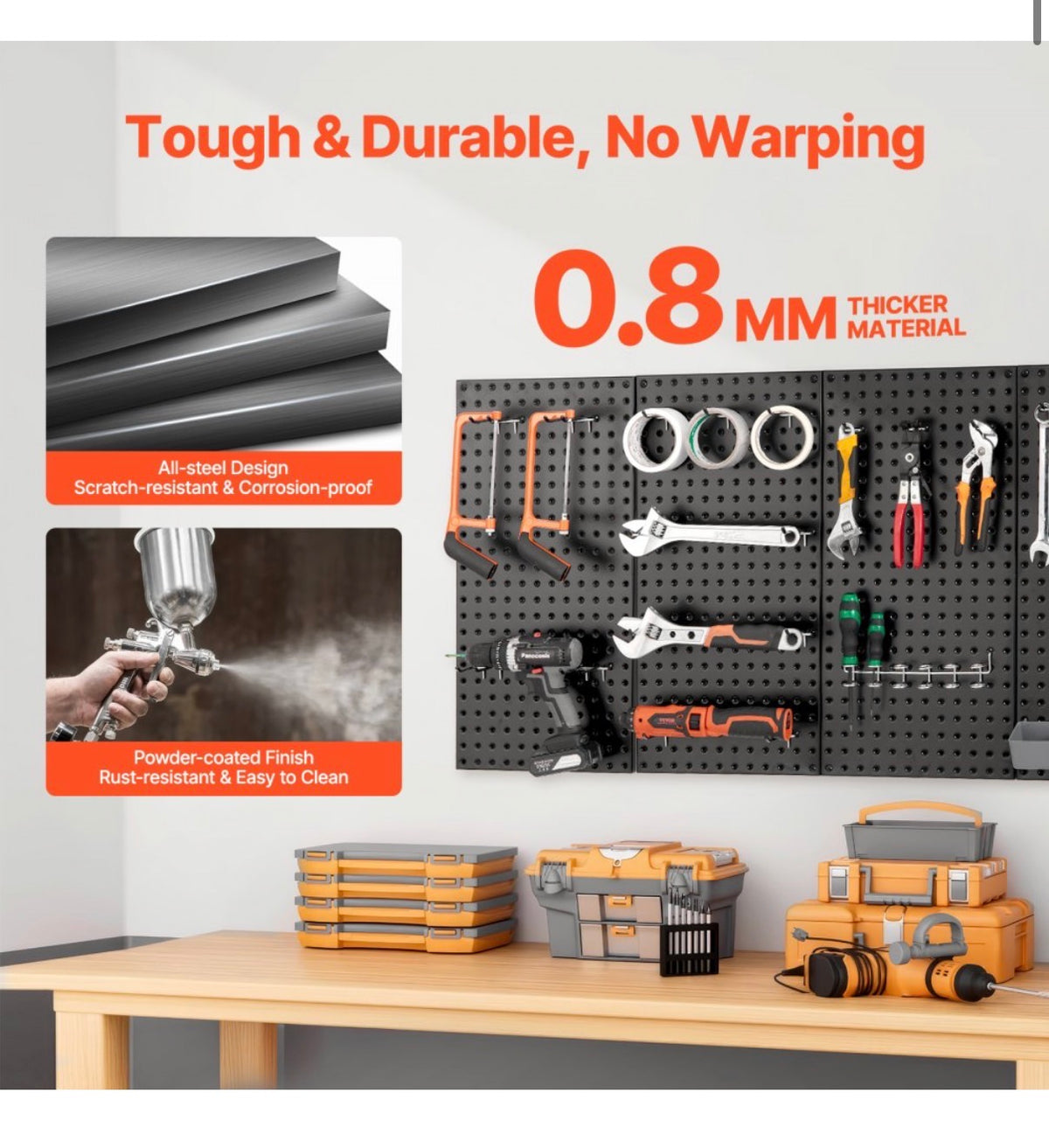 Vevor Metal Pegboard Panels, 24 Inch X 12 Inch Pegboard, 4 Panels, Heavy Duty Steel Peg Board Wall Organizer, for Living Room, Garage, Tool Storage Workbench, Office Organization Craft Room, Kitchen (Black) (New in Box)