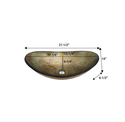 Glass 14 Inch Vessel Oval Modern Antique Gold Bathroom Sink with Drain (New in Box)