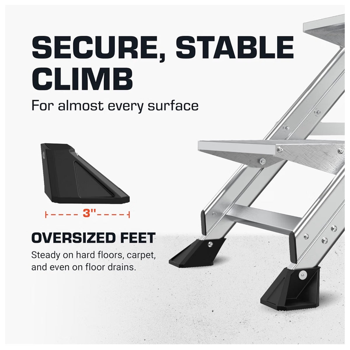 Little Giant Jumbo Step 3-Step Foldable 2.2 Ft. Aluminum Stool Foldable Aluminum Step Stool, Extra-Wide Stair Like Treads, Rotating Handrail, Tool Tray, 375 lbs. Weight Capacity (New in Box)