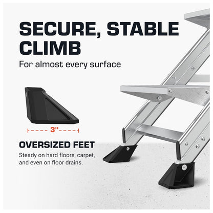 Little Giant Jumbo Step 3-Step Foldable 2.2 Ft. Aluminum Stool Foldable Aluminum Step Stool, Extra-Wide Stair Like Treads, Rotating Handrail, Tool Tray, 375 lbs. Weight Capacity (New in Box)