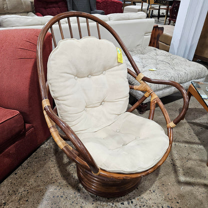 Rattan Swivel Rocker Chair with Tufted Cushion