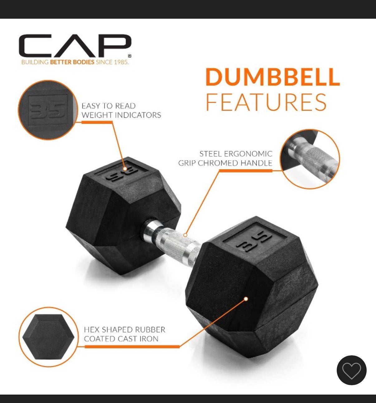 35 lbs Coated Hex Dumbbell with Contoured Handle
