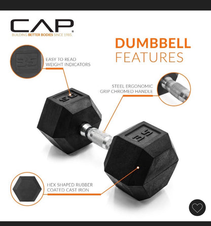35 lbs Coated Hex Dumbbell with Contoured Handle