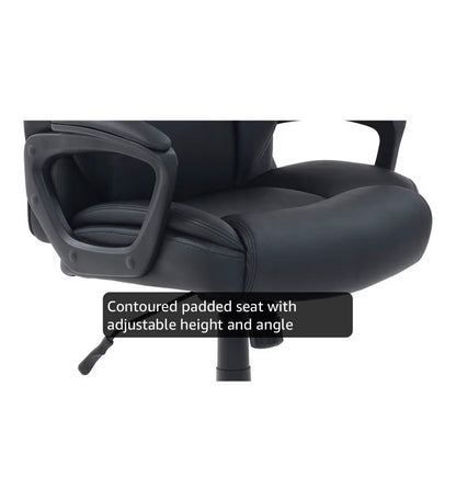 Amazon Basics Classic Puresoft PU Padded Mid-Back Office Desk Chair with Armrests, Easy Assembly, Sturdy Metal Base, Wheels, 275lbs Support, 26 Inches Depth X 23.75 Inch Width X 42 Inch Height (Black) (New in Box: Needs to be Assembled)