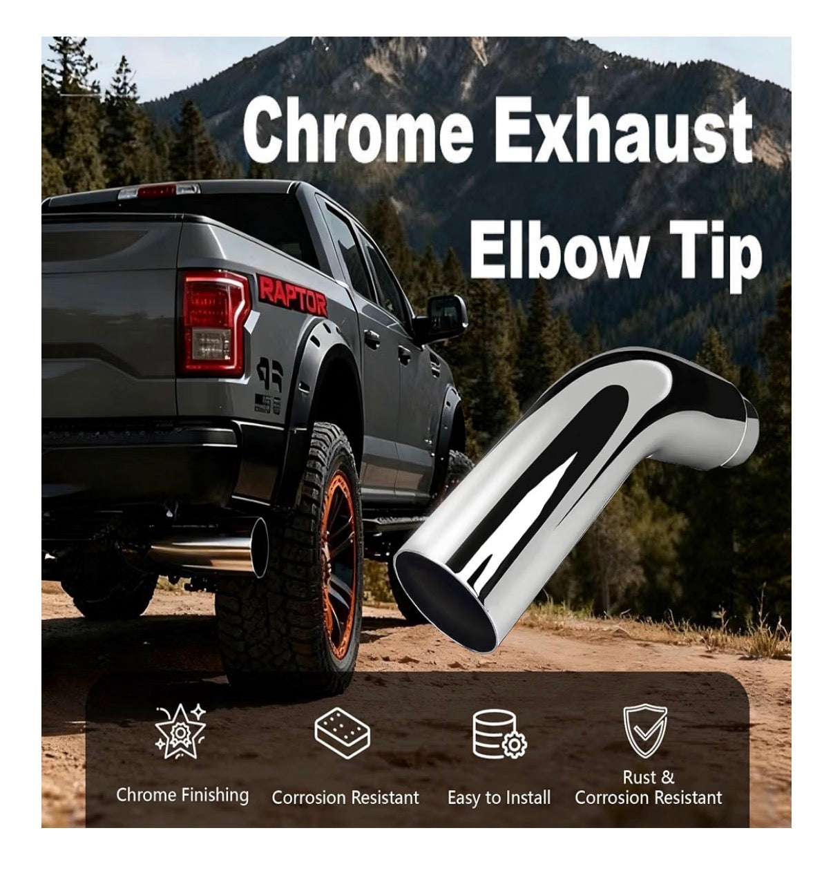 Universal 4 Inch to 6 Inch Exhaust Elbow Pipe with Steel Clamp Silver Chrome or Black Painted for Car, Truck & Diesel (New in Box)