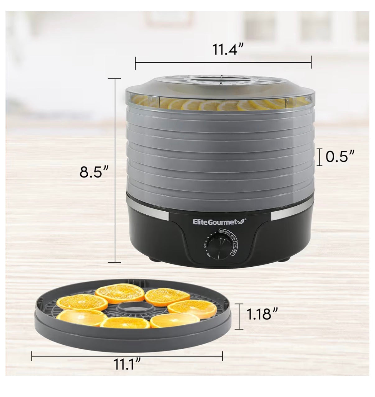 Elite Gourmet Food Dehydrator, 5 BPA-Free 11.4 Inch Trays (Black/Gray) (New in Box)