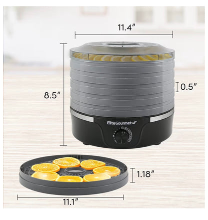 Elite Gourmet Food Dehydrator, 5 BPA-Free 11.4 Inch Trays (Black/Gray) (New in Box)