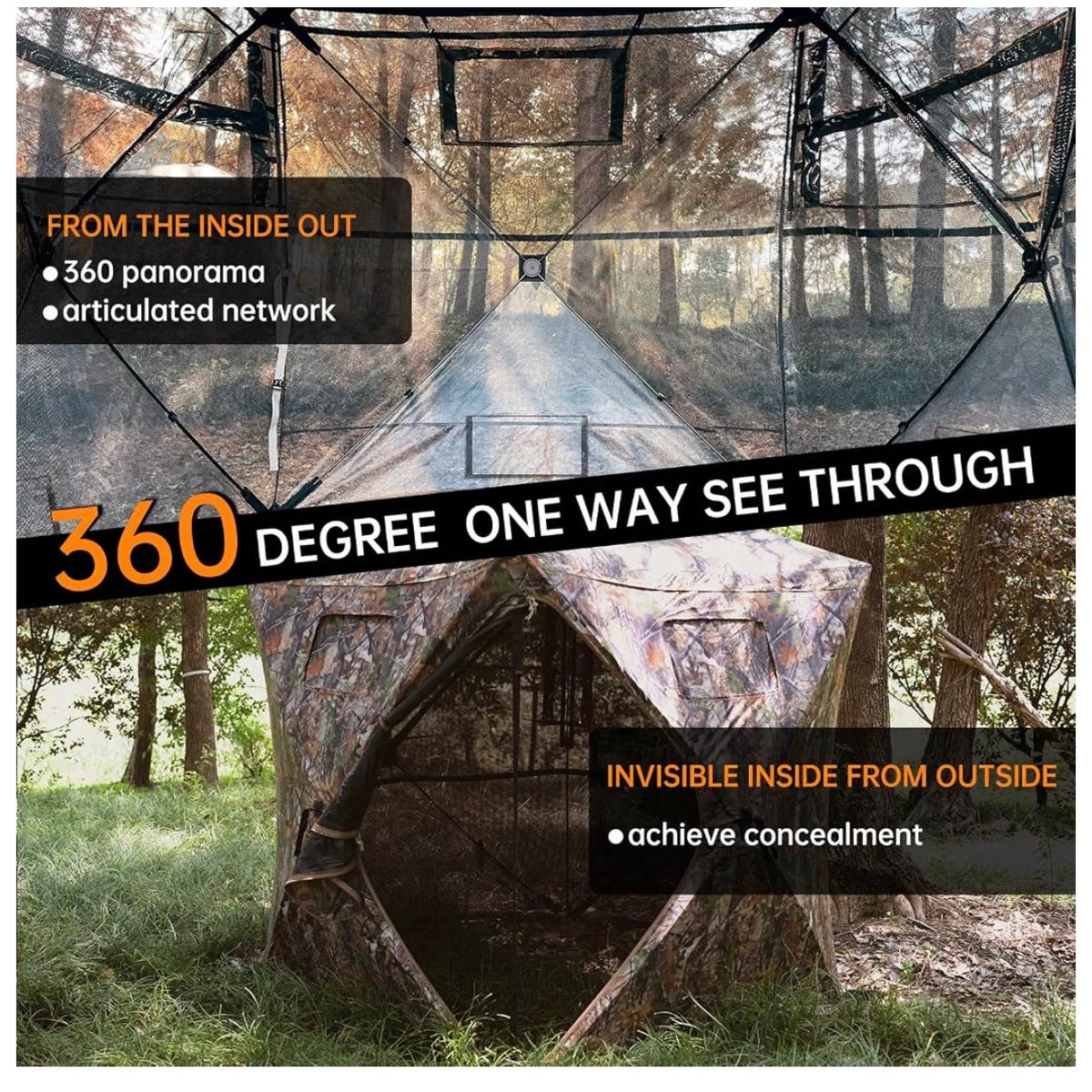 360/270 Degree See Through Hunting Blind, Pop Up Ground Blind 2-3 Person Hunting Blind for Hunting Deer and Turkey, with Diamond Shaped Door, Mud Flap and Portable Carry Bag (New in Box)