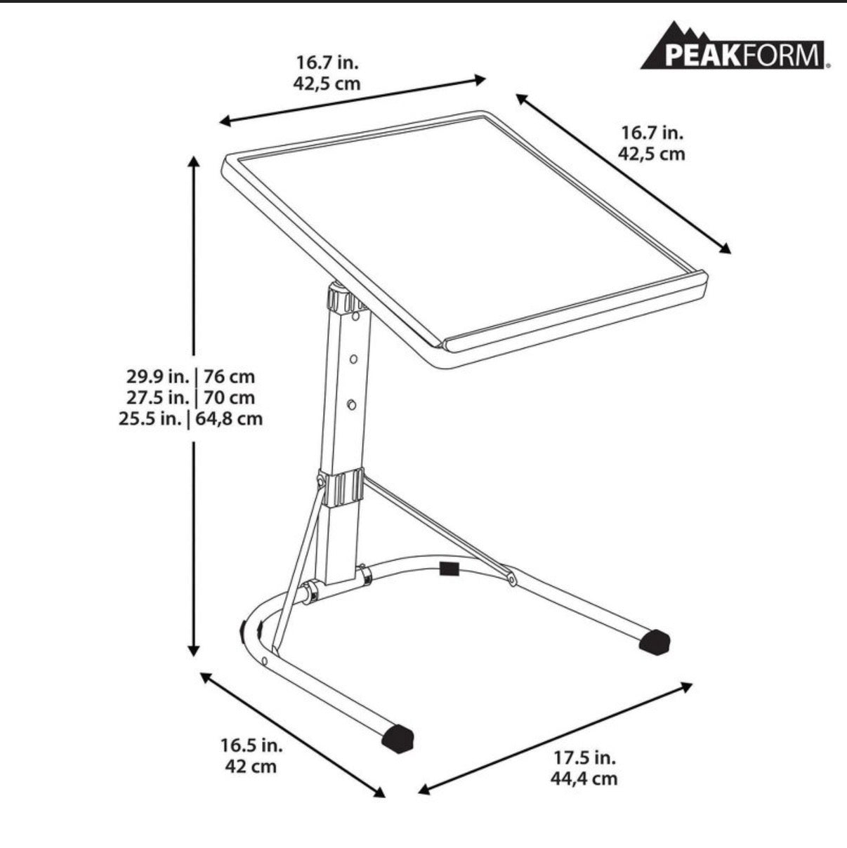 Peakform Adjustable Height Folding Table/Tray (Black (New)