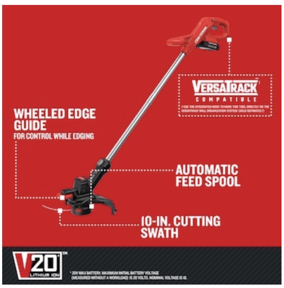 Craftsman 20 Volt Max 10 Inch Straight Shaft Battery String Trimmer Edger Conversion Capable 1.5 Ah (Battery and Charger Included) (New in Box)