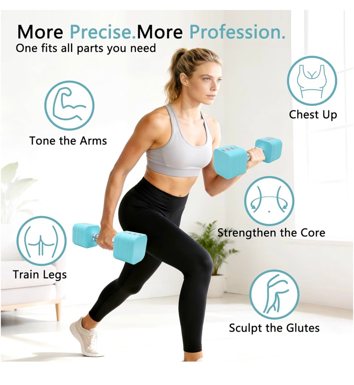 20 lbs Adjustable Dumbbell Set 4 in 1 Free Weights Dumbbells Set for 4 lbs, 6 lbs, 8 lbs, and 10 lbs with Metal Non-Slip Handle, Quick Change, Home Gym Strength Training Equipment for Men/Women (New in Box) (Blue)